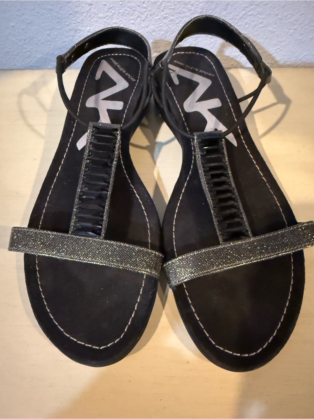 Anne Klein Sport Black Sandals with Metallic Accent